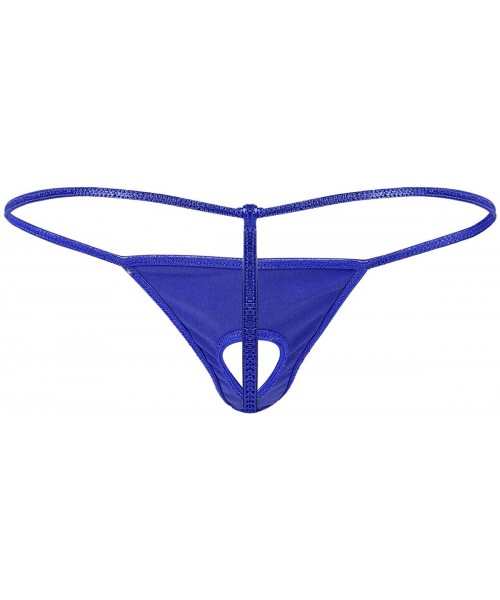 G-Strings & Thongs Mens Shiny Metallic Low Rise T-Back G-String Thong Bikini Briefs Lingerie Underwear - Royal Blue - C219CAC...