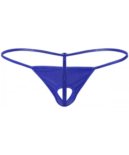 G-Strings & Thongs Mens Shiny Metallic Low Rise T-Back G-String Thong Bikini Briefs Lingerie Underwear - Royal Blue - C219CAC...