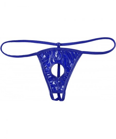 G-Strings & Thongs Mens Shiny Metallic Low Rise T-Back G-String Thong Bikini Briefs Lingerie Underwear - Royal Blue - C219CAC...