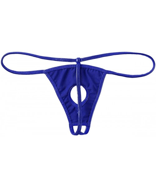 G-Strings & Thongs Mens Shiny Metallic Low Rise T-Back G-String Thong Bikini Briefs Lingerie Underwear - Royal Blue - C219CAC...