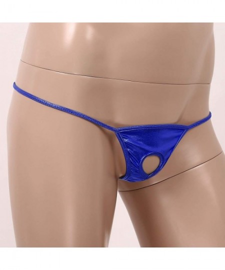 G-Strings & Thongs Mens Shiny Metallic Low Rise T-Back G-String Thong Bikini Briefs Lingerie Underwear - Royal Blue - C219CAC...