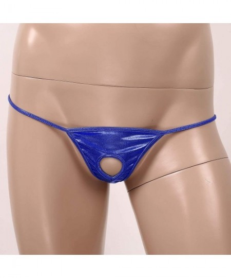 G-Strings & Thongs Mens Shiny Metallic Low Rise T-Back G-String Thong Bikini Briefs Lingerie Underwear - Royal Blue - C219CAC...