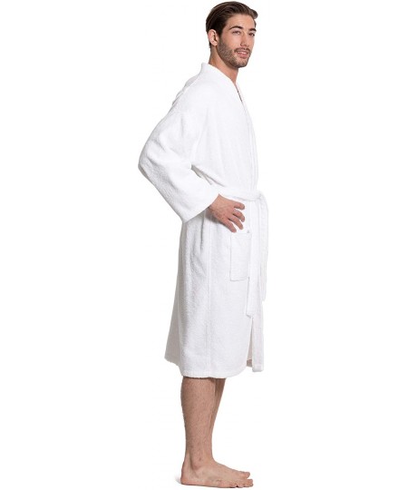 Robes Men's Terry Cloth Robe Turkish Cotton Terry Kimono Collar - White - CE189MIS5MN