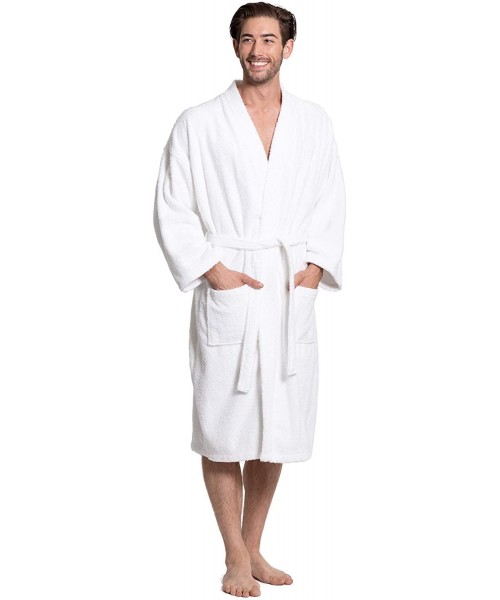 Robes Men's Terry Cloth Robe Turkish Cotton Terry Kimono Collar - White - CE189MIS5MN