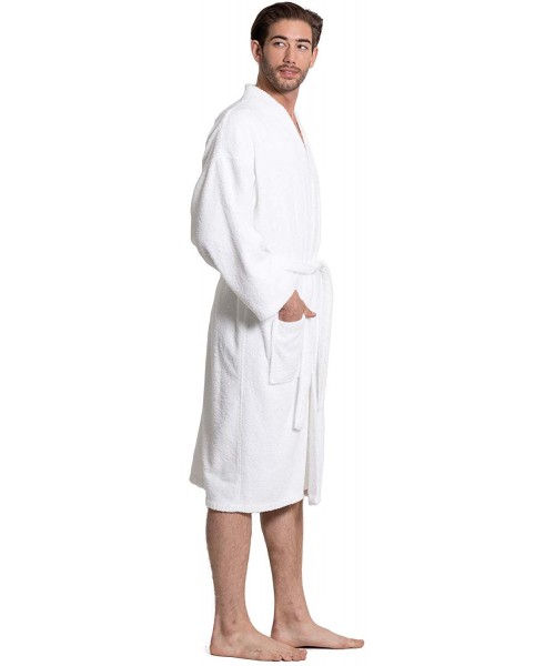 Robes Men's Terry Cloth Robe Turkish Cotton Terry Kimono Collar - White - CE189MIS5MN