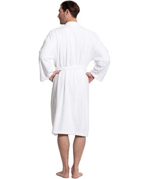 Robes Men's Terry Cloth Robe Turkish Cotton Terry Kimono Collar - White - CE189MIS5MN