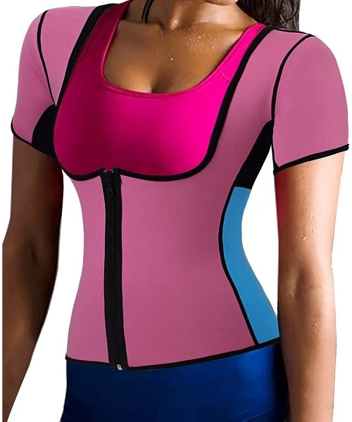 Shapewear Neoprene Slimming Hot Vest with Sleeves Exercise Top Sauna Sweat for Weight Loss - Pink - CQ183OCIWGQ