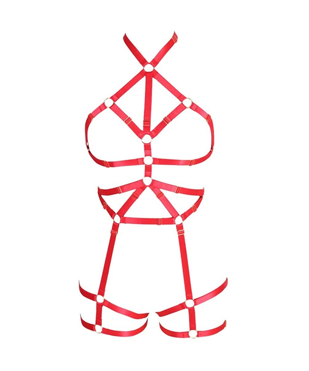 Accessories Women Rave Full Body Harness Bralette Strappy Hollow Out Waist Garter Belts - Red - CJ1970KQN0W