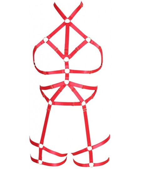 Accessories Women Rave Full Body Harness Bralette Strappy Hollow Out Waist Garter Belts - Red - CJ1970KQN0W