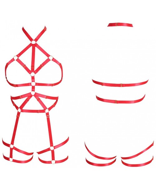 Accessories Women Rave Full Body Harness Bralette Strappy Hollow Out Waist Garter Belts - Red - CJ1970KQN0W