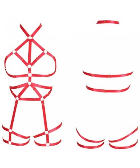 Accessories Women Rave Full Body Harness Bralette Strappy Hollow Out Waist Garter Belts - Red - CJ1970KQN0W