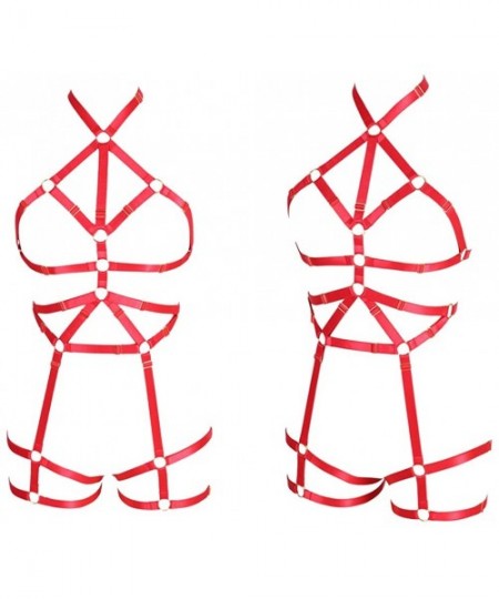 Accessories Women Rave Full Body Harness Bralette Strappy Hollow Out Waist Garter Belts - Red - CJ1970KQN0W