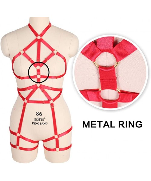 Accessories Women Rave Full Body Harness Bralette Strappy Hollow Out Waist Garter Belts - Red - CJ1970KQN0W