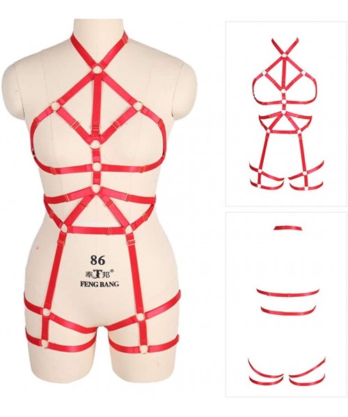 Accessories Women Rave Full Body Harness Bralette Strappy Hollow Out Waist Garter Belts - Red - CJ1970KQN0W