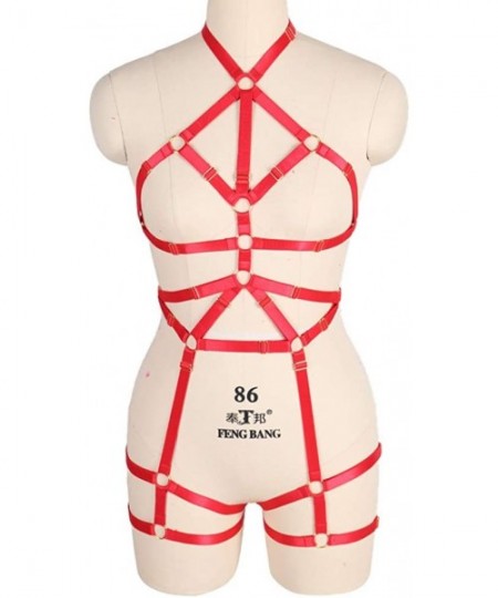 Accessories Women Rave Full Body Harness Bralette Strappy Hollow Out Waist Garter Belts - Red - CJ1970KQN0W