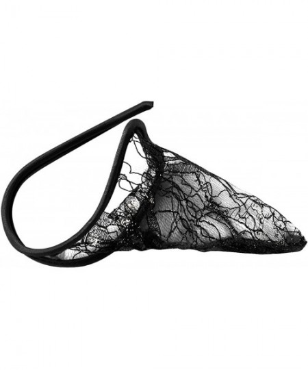 G-Strings & Thongs Men's Floral Lace Invisible C-String Sissy Girlie C-Strap Briefs Underwear - 2 Black - CP19G884YZI