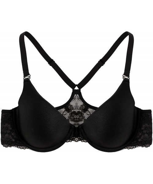 Bras Womens Sexy Front Closure Lace Razorback Push Up bra Black 2 34E - CF12BSJD3VL