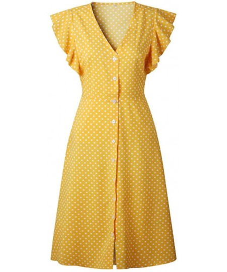 Robes Sexy Sundress- Womens Boho Polka-dot Sleeveless Irregular Cocktail Midi Dress - Yellow - CW18STWHQW7