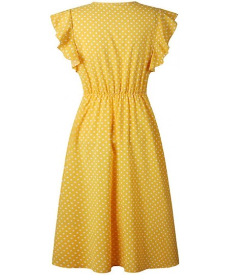 Robes Sexy Sundress- Womens Boho Polka-dot Sleeveless Irregular Cocktail Midi Dress - Yellow - CW18STWHQW7