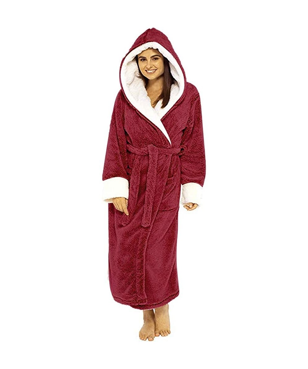 Nightgowns & Sleepshirts Women Winter Soft & Cosy Plush Lengthened Shawl Bathrobe Home Long Sleeved Robe Coat Hooded Dressing...