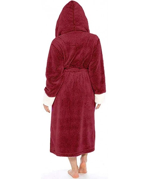 Nightgowns & Sleepshirts Women Winter Soft & Cosy Plush Lengthened Shawl Bathrobe Home Long Sleeved Robe Coat Hooded Dressing...