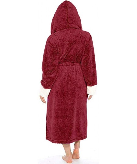 Nightgowns & Sleepshirts Women Winter Soft & Cosy Plush Lengthened Shawl Bathrobe Home Long Sleeved Robe Coat Hooded Dressing...