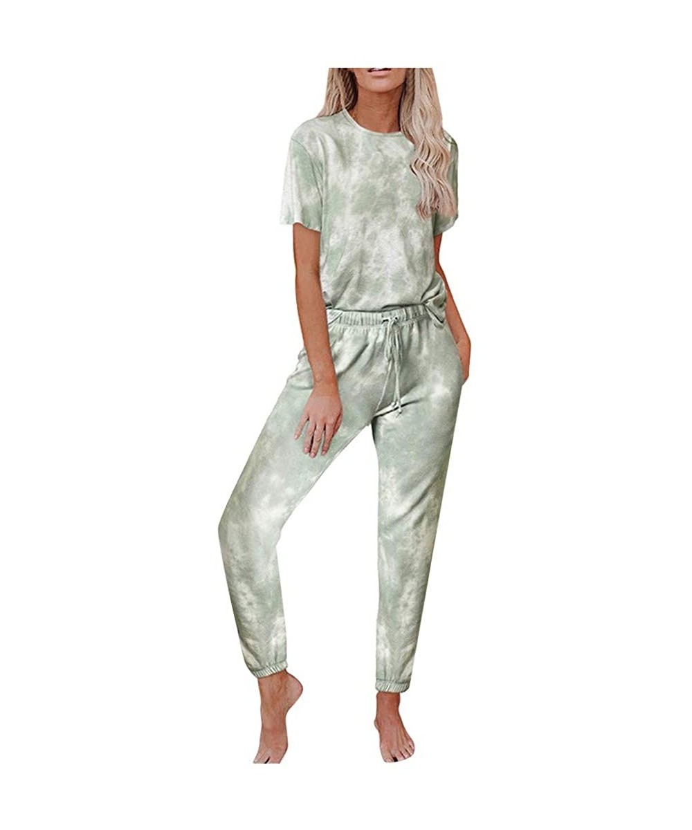 Sets Womens Tie Dye Loungewear Pajama Sets Short Sleeve Top Long Pants Sweatsuit Set 2 Pcs Lounge Jogger Sets - Green - CE19D...