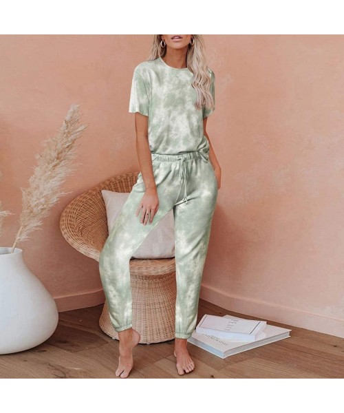 Sets Womens Tie Dye Loungewear Pajama Sets Short Sleeve Top Long Pants Sweatsuit Set 2 Pcs Lounge Jogger Sets - Green - CE19D...