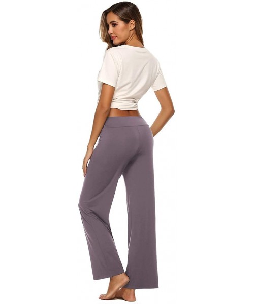 Bottoms Pajama Pants for Women High Waist Yoga Pants Drawstring Palazzo Lounge Pants Wide Leg Sleep Bottoms - Violet - CT1989...