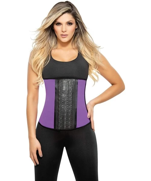 Shapewear 2023 Faja Deportiva 3 Hooks Fajas Latex Waist Trainer Shaper - Purple - CA18DXX72AW