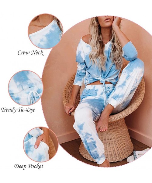 Bottoms Tie Dye Loungewear for Women- Long Sleeve Tops and Shorts 2 Piece Pajamas Set Sleepwear - J Sky Blue - CF19DNSAHR4