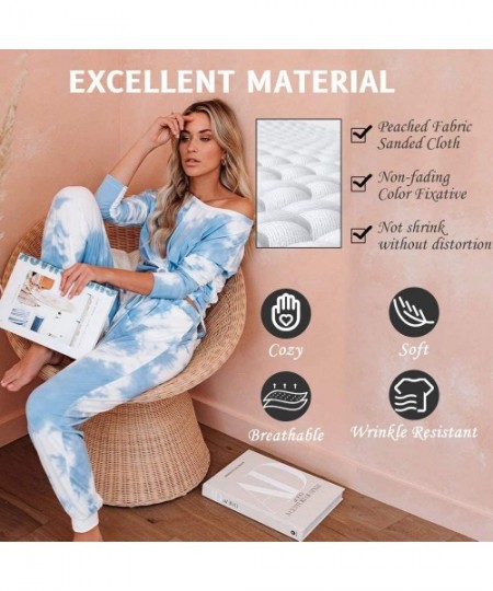 Bottoms Tie Dye Loungewear for Women- Long Sleeve Tops and Shorts 2 Piece Pajamas Set Sleepwear - J Sky Blue - CF19DNSAHR4