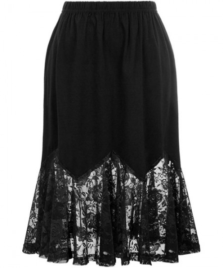 Slips Midi Long Length Underskirt Lace Skirt Extender Half Slip - Black - CD18XSSMA6W