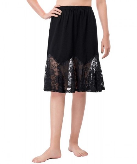 Slips Midi Long Length Underskirt Lace Skirt Extender Half Slip - Black - CD18XSSMA6W