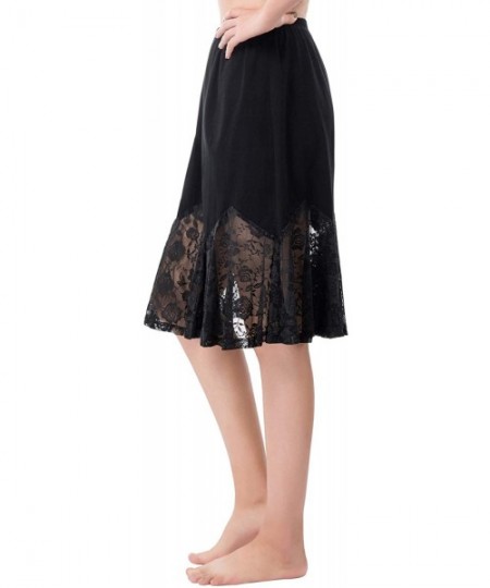 Slips Midi Long Length Underskirt Lace Skirt Extender Half Slip - Black - CD18XSSMA6W