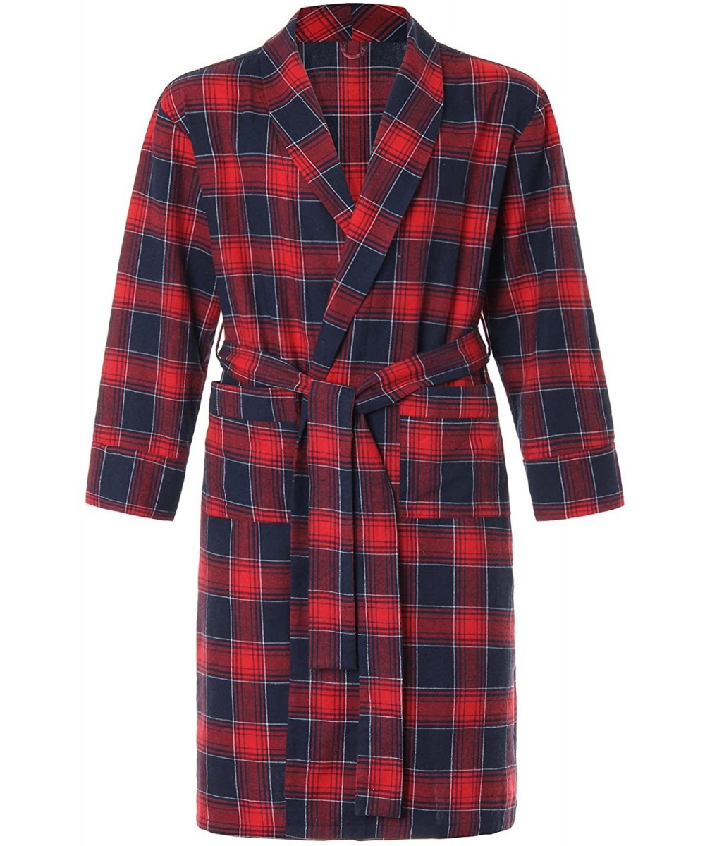 Robes Men's Cotton Flannel Robe - Red - CA17YRGZKE2