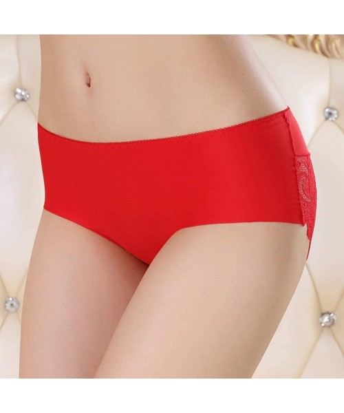 Baby Dolls & Chemises Women Sexy Pure Cotton Knickers Transparent LCE-Silk Seamless Lady's Underpants - Red - CF18X7748CE