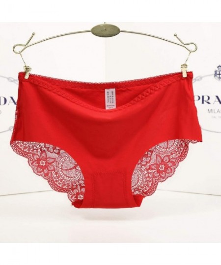 Baby Dolls & Chemises Women Sexy Pure Cotton Knickers Transparent LCE-Silk Seamless Lady's Underpants - Red - CF18X7748CE