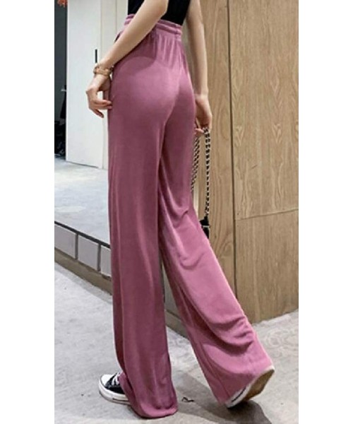 Bottoms Women's Solid Summer Drawstring Loose Fit Lightweight Wide Leg Palazzo Lounge Pants - Rose Red - CO19E3XS97G