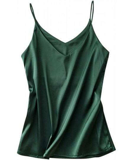 Camisoles & Tanks Tank Tops for Women Cropped Silk Stain Camisole V Neck Spaghetti Strap Solid Color - Green - C4197490UG9