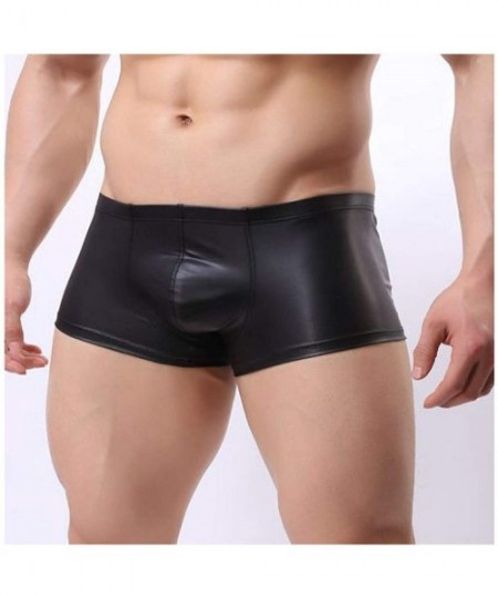 Shapewear Mens Faux Leather Sport Hot Boxer Short Pants Elastic Sexy Briefs Underwear - C619DHOA6EK