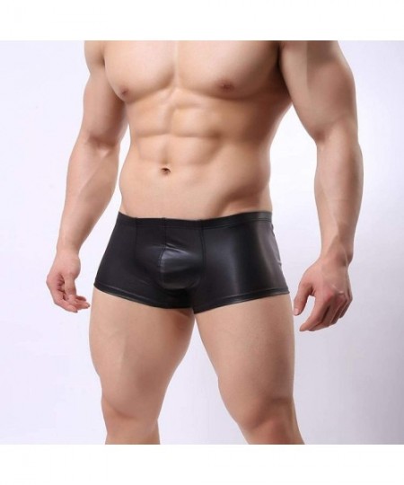 Shapewear Mens Faux Leather Sport Hot Boxer Short Pants Elastic Sexy Briefs Underwear - C619DHOA6EK