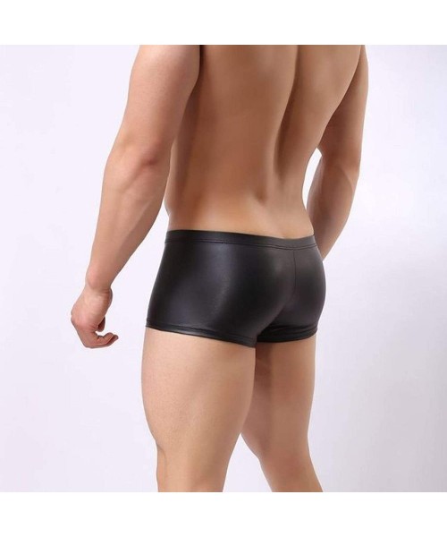 Shapewear Mens Faux Leather Sport Hot Boxer Short Pants Elastic Sexy Briefs Underwear - C619DHOA6EK