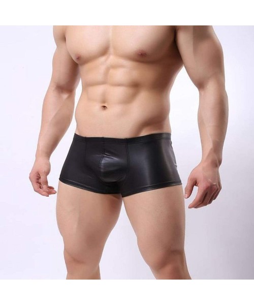 Shapewear Mens Faux Leather Sport Hot Boxer Short Pants Elastic Sexy Briefs Underwear - C619DHOA6EK