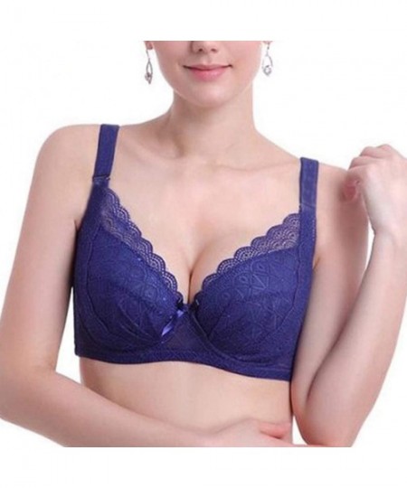 Bustiers & Corsets Women's Plus Size Lace Bra Everyday Bra Underwire Bra - Blue - CB18SZL9UG4