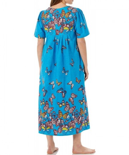 Nightgowns & Sleepshirts Women's Long House Dress with Pockets - Short Sleeve Patio Dress - Blue Butterflies - CB195HXGXRX