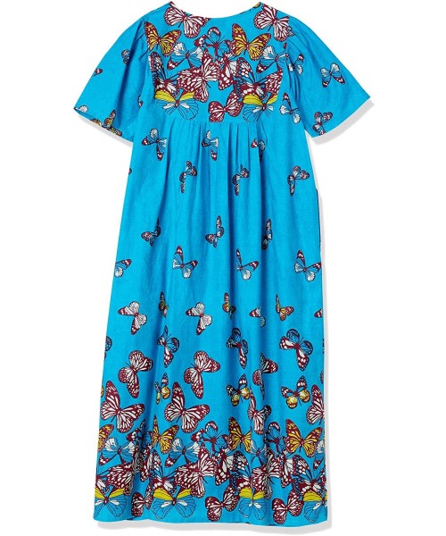 Nightgowns & Sleepshirts Women's Long House Dress with Pockets - Short Sleeve Patio Dress - Blue Butterflies - CB195HXGXRX