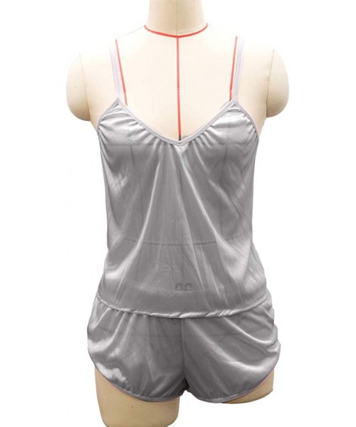 Robes 2019 Women Sexy-Lingerie Sleepwear Satin Silk Babydoll Lace Up Nightwear Pajamas Set - Gray - C718T7QGZKH