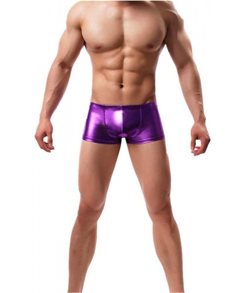 Boxer Briefs Men's Boxer Briefs Faux Leather Underwear Trunk Solid Panties U Convex Pouch Underpants - Purple - C618RIW4UZU