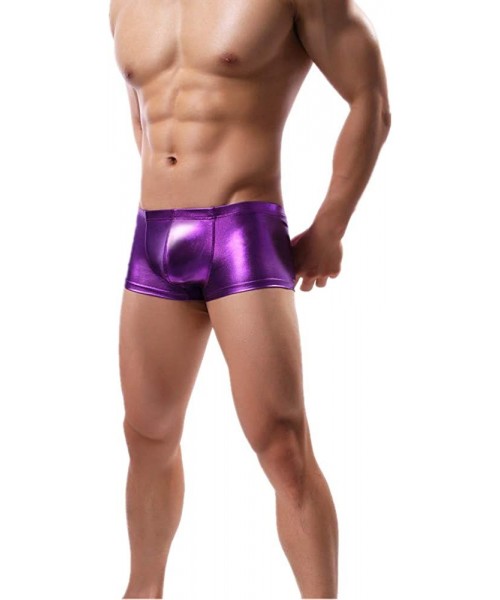 Boxer Briefs Men's Boxer Briefs Faux Leather Underwear Trunk Solid Panties U Convex Pouch Underpants - Purple - C618RIW4UZU